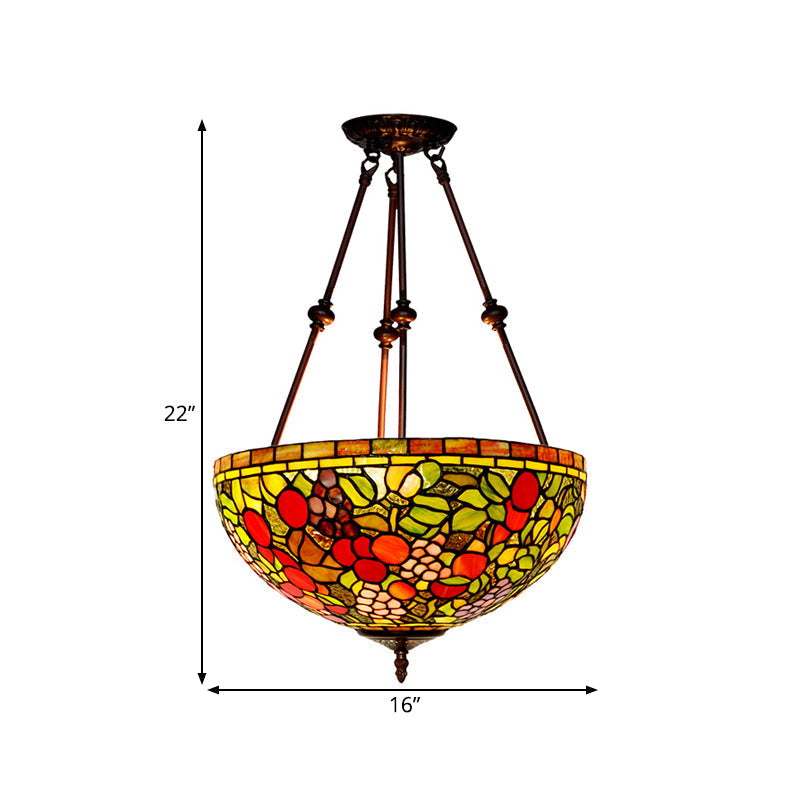 Victorian Bronze Ceiling Light Fixture With Stained Glass Dome Shade - 2-Light Semi Flush For