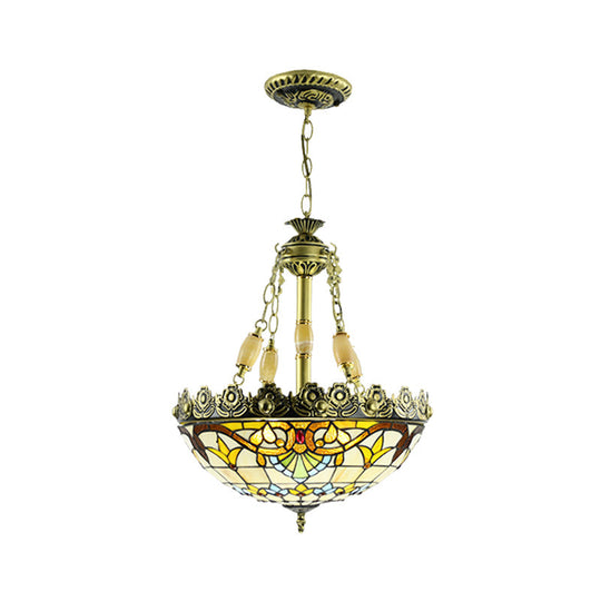 Mediterranean Stained Glass Chandelier - 3/4 Lights Yellow/Blue 12’/16’ W Kitchen Hanging Light Kit