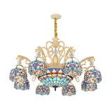Blue Victorian Cut Glass Chandelier Light With Suspension Pendant - 6/9/11 Lights Domed Shade Living