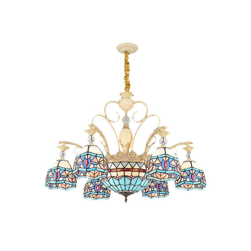 Blue Victorian Chandelier With Cut Glass Shade - 6/9/11 Lights Modern Suspension Pendant For Living