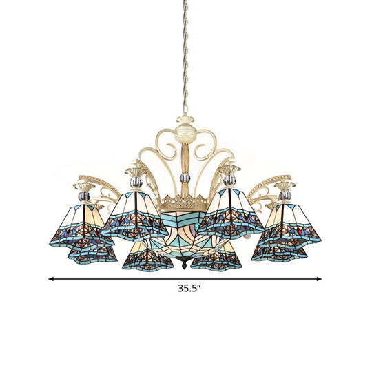 Blue Stained Glass Chandelier - 11-Light Pyramid Baroque Ceiling Lamp
