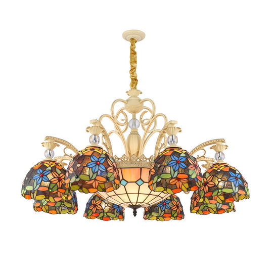 Éclairage de lustre floral méditerranéen - Kit de suspension en verre teinté 6/9/11 lumières (orange)