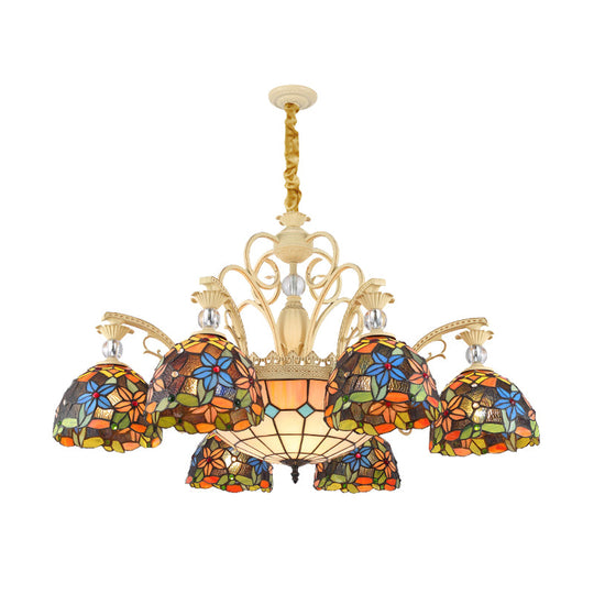 Éclairage de lustre floral méditerranéen - Kit de suspension en verre teinté 6/9/11 lumières (orange)