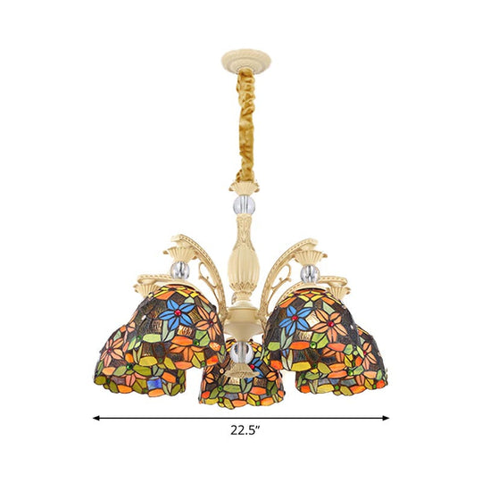 Éclairage de lustre floral méditerranéen - Kit de suspension en verre teinté 6/9/11 lumières (orange)