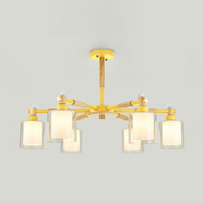 Nordic Glass Pendant Light Fixture With 6 Bulbs For Bedroom Yellow