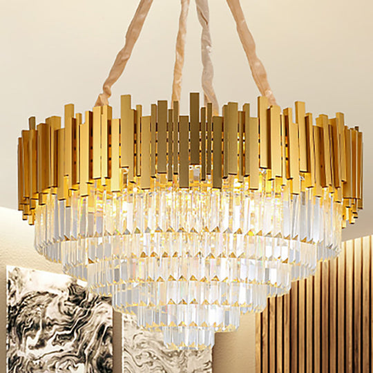 Modern Style Brass Hanging Chandelier With Crystal Block - Multi-Light Metal Fixture / 16’
