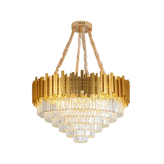 Modern Style Brass Hanging Chandelier With Crystal Block - Multi-Light Metal Fixture