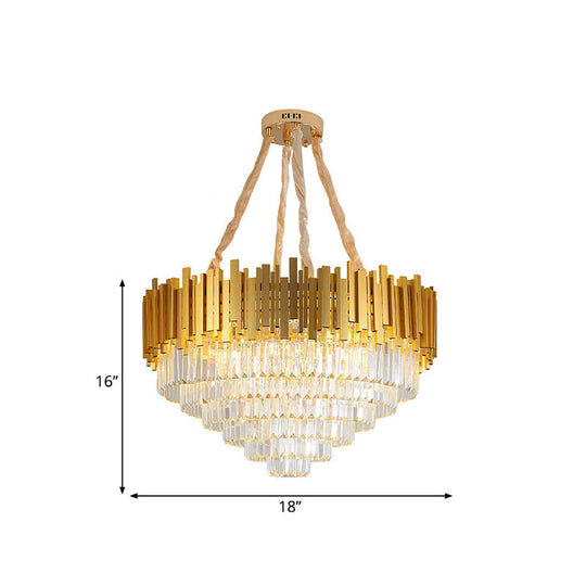 Modern Style Brass Hanging Chandelier With Crystal Block - Multi-Light Metal Fixture