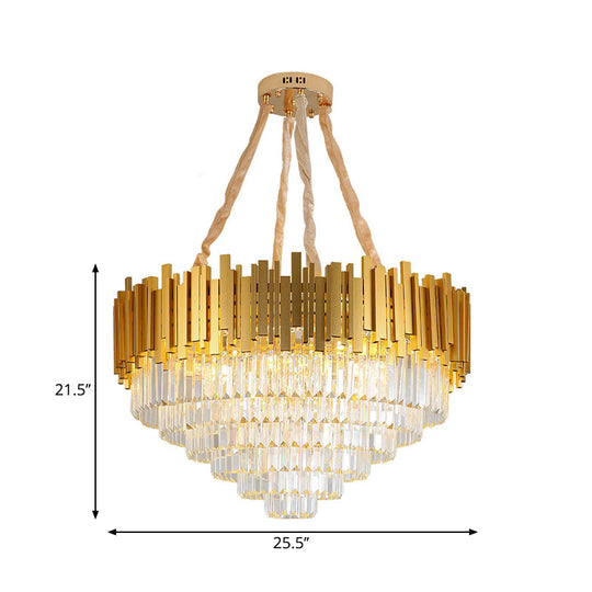 Modern Style Brass Hanging Chandelier With Crystal Block - Multi-Light Metal Fixture