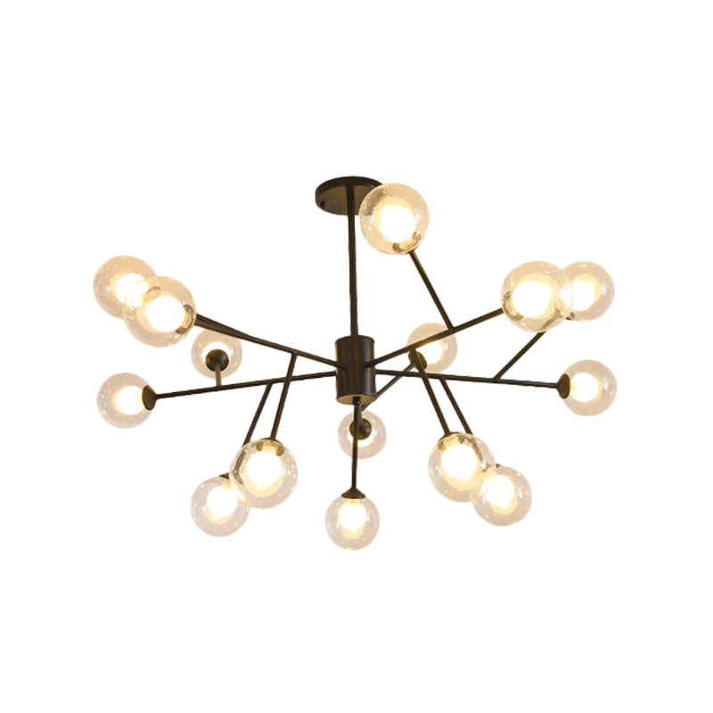 Modern Black/Gold Ball Pendant Chandelier With Clear Glass Shade - 12/15/18 Lights Ceiling Lighting