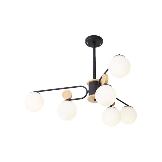 Modernist Milk Glass Round Pendant Chandelier In Black - Ceiling Light With 6/8 Hanging Heads