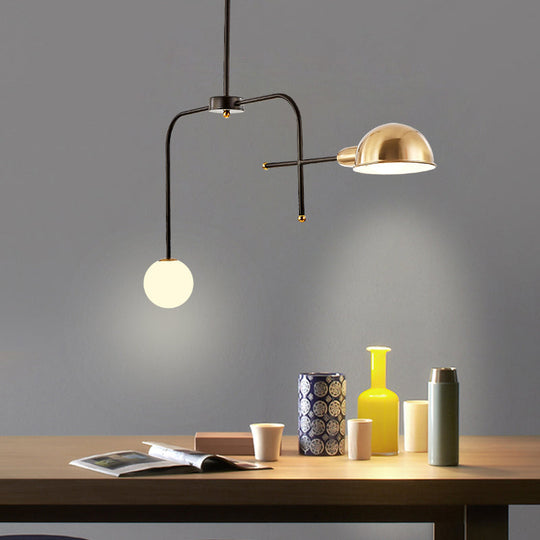 Modern Metal Armed Chandelier With 2/4 Bulbs Black And Gold Finish Ceiling Suspension Lamp