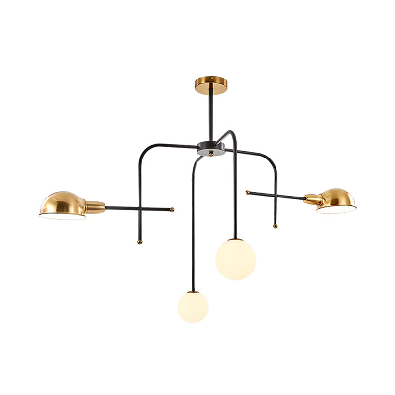 Modern Metal Armed Chandelier With 2/4 Bulbs Black And Gold Finish Ceiling Suspension Lamp
