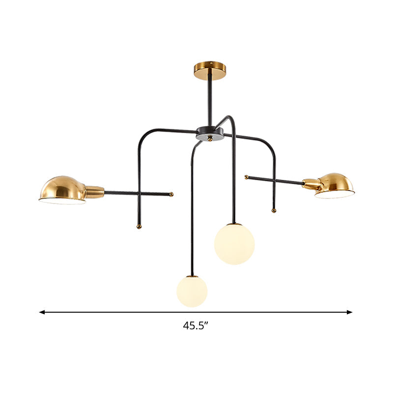 Modern Metal Armed Chandelier With 2/4 Bulbs Black And Gold Finish Ceiling Suspension Lamp