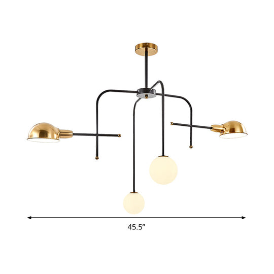 Modern Metal Armed Chandelier With 2/4 Bulbs Black And Gold Finish Ceiling Suspension Lamp