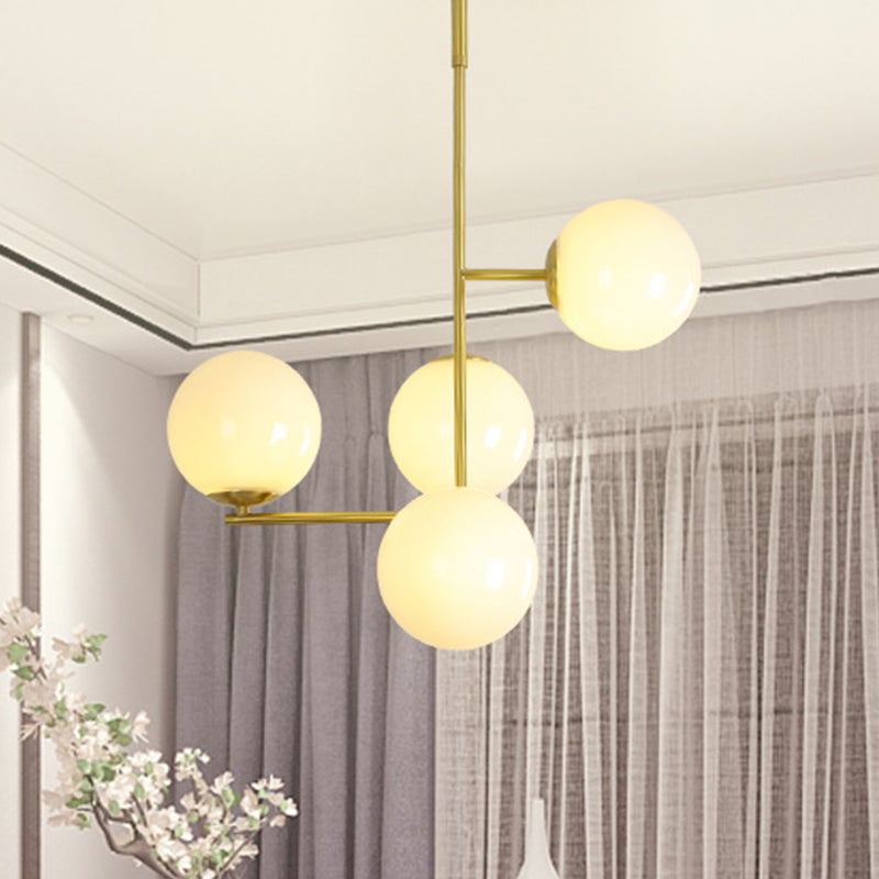 Modernist Gold Ball Pendant Chandelier With Milky Glass Shade - 4 Heads Ceiling Hanging Light