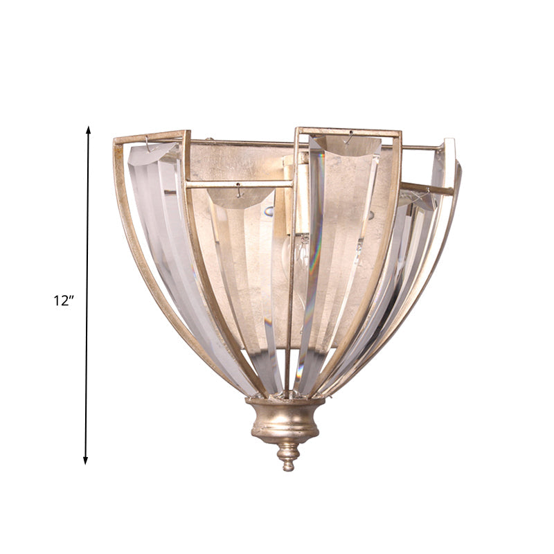 Vintage Silver Curved Wall Sconce With Clear Crystal Led Light