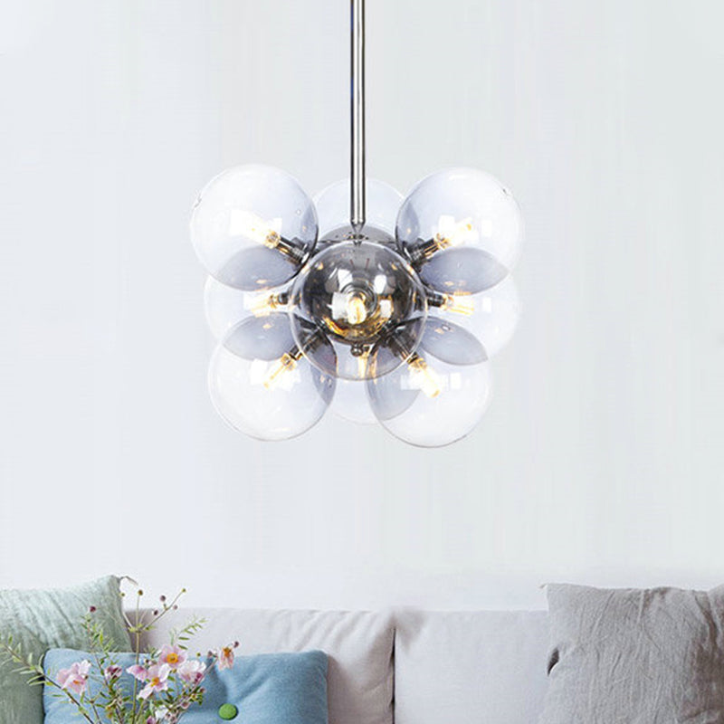 Modern Chrome Glass Sphere Chandelier 9 Bulbs Suspended Ceiling Lighting Fixture