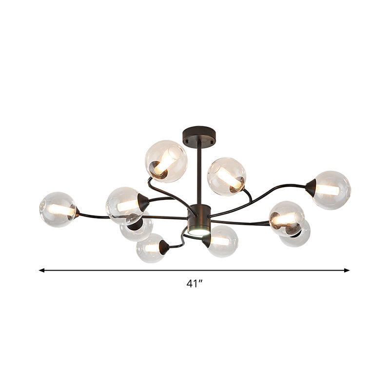 Modern Black Orb Chandelier With Clear Glass Shades- 10 Heads Pendant Light For Living Room
