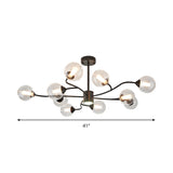 Modern Black Chandelier With Orb Clear Glass Shade: 10-Light Pendant For Living Room