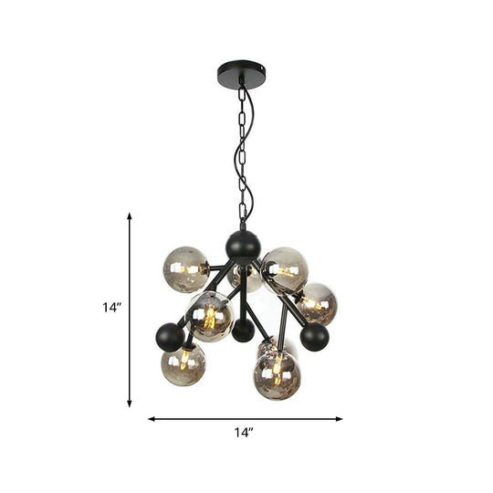 Sleek Spherical Chandelier: Modernist Smoke Gray Glass 9 Heads Bedroom Lighting Fixture