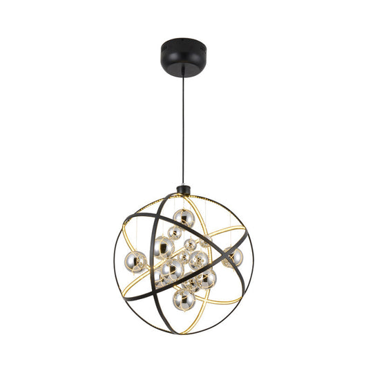 Modernist Smoke Glass Led Pendant Chandelier - Round Black