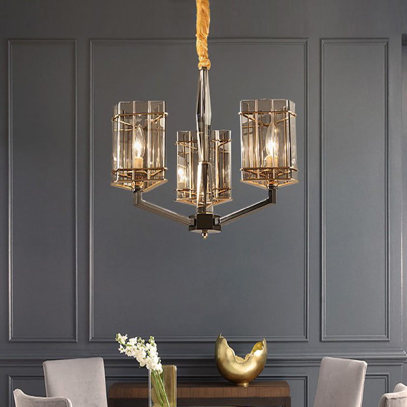 Smoked Glass Triangle Chandelier - Modernistic Dining Room Ceiling Light With 3 Bulbs