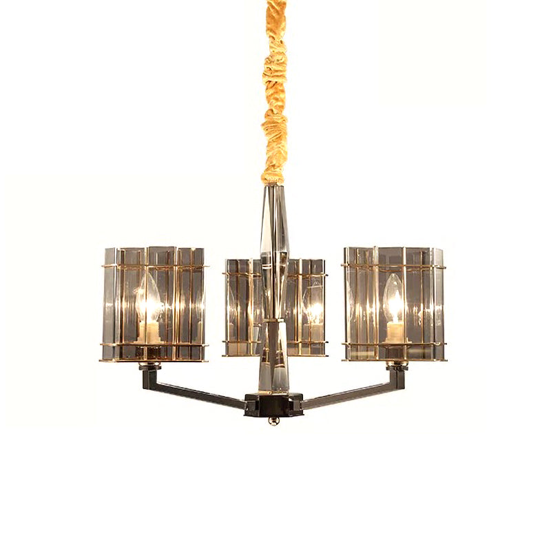 Smoked Glass Triangle Chandelier - Modernistic Dining Room Ceiling Light With 3 Bulbs