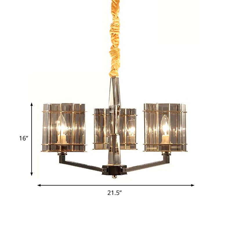 Modern Smoked Glass Triangle Chandelier - 3 Bulb Dining Room Ceiling Suspension Lamp