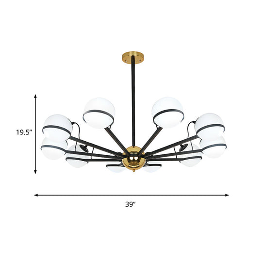 Modernist Round Hanging Chandelier - Frosted White Glass 6/8/10 Bulbs Pendant Light In Black