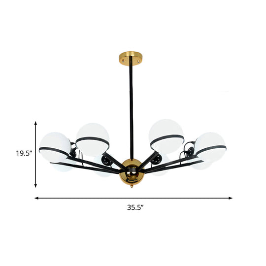Modernist Round Hanging Chandelier - Frosted White Glass 6/8/10 Bulbs Black Pendant Light Fixture