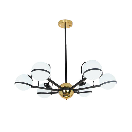 Modernist Round Hanging Chandelier - Frosted White Glass 6/8/10 Bulbs Black Pendant Light Fixture