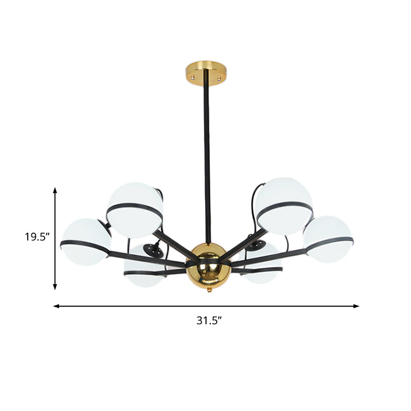 Modernist Round Hanging Chandelier - Frosted White Glass 6/8/10 Bulbs Black Pendant Light Fixture
