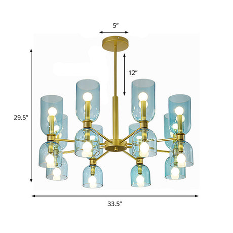 16-Head Modernist Black/Gold Pendant Chandelier With Glass Shades