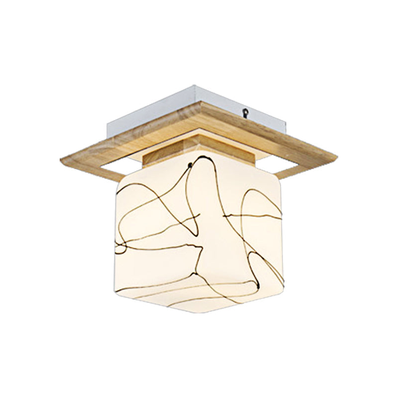 Frosted Glass Geometric Flush Mount Light - Nordic Style Ceiling Fixture For Corridor In White