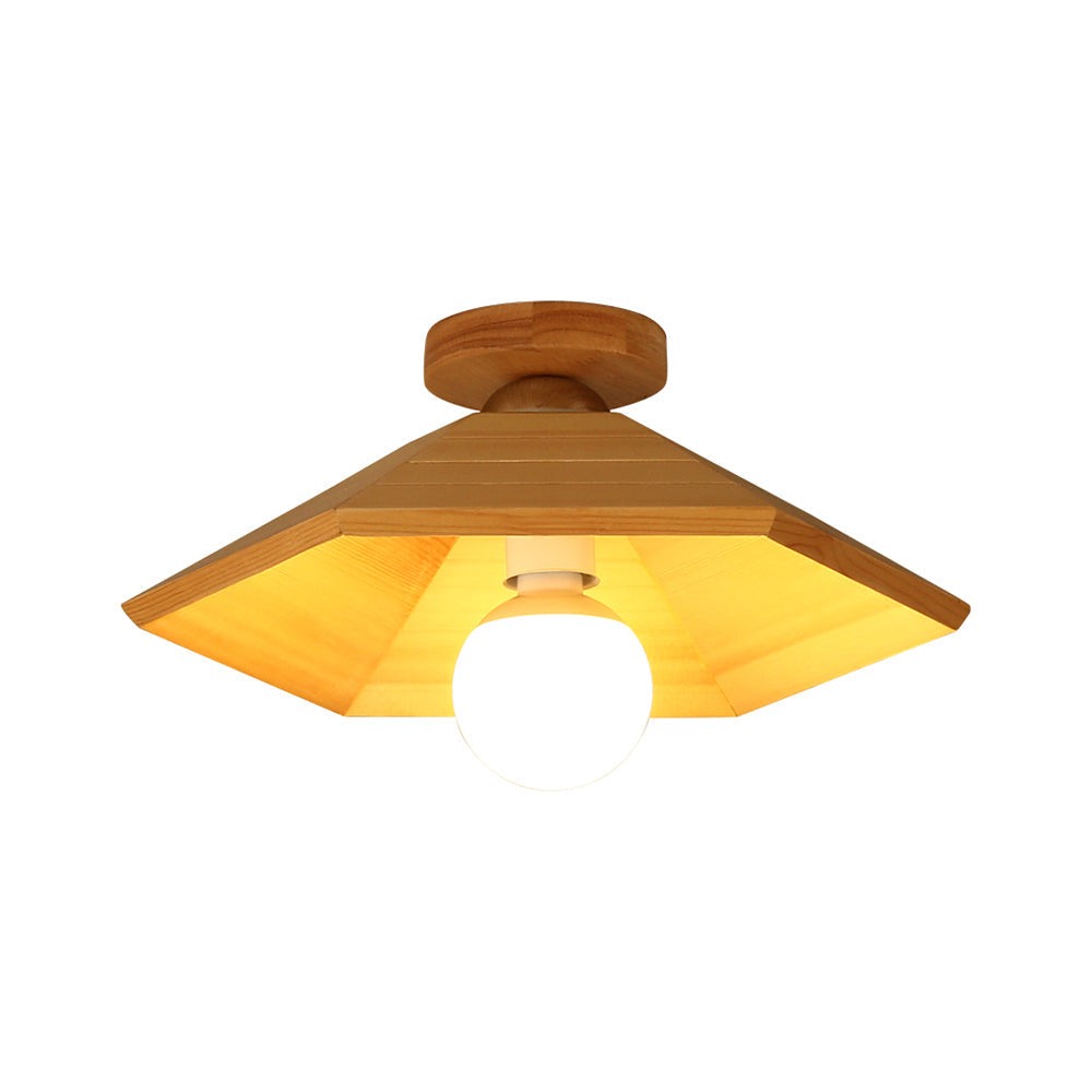 Wooden Conical Ceiling Flush Mount Light In Wood Finish - Simple And Stylish