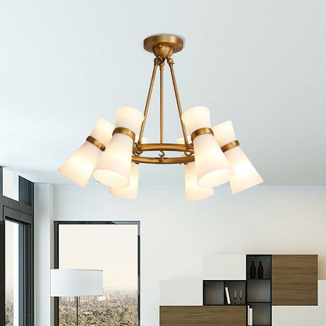 Modern Wide Flare Ceiling Chandelier With Opal Glass - 16 Bulbs Black/Gold Gold