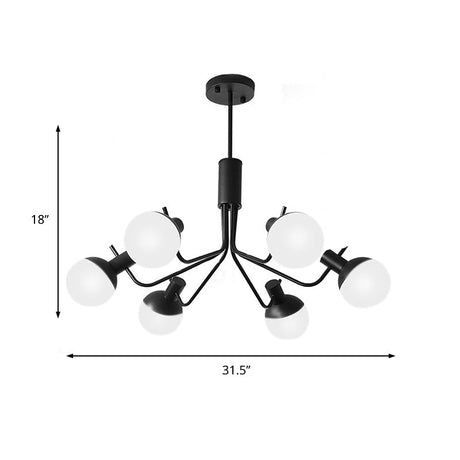 Contemporary White Glass Semi Flush Ceiling Lamp With Black Finish - 6/8 Head Sphere Design