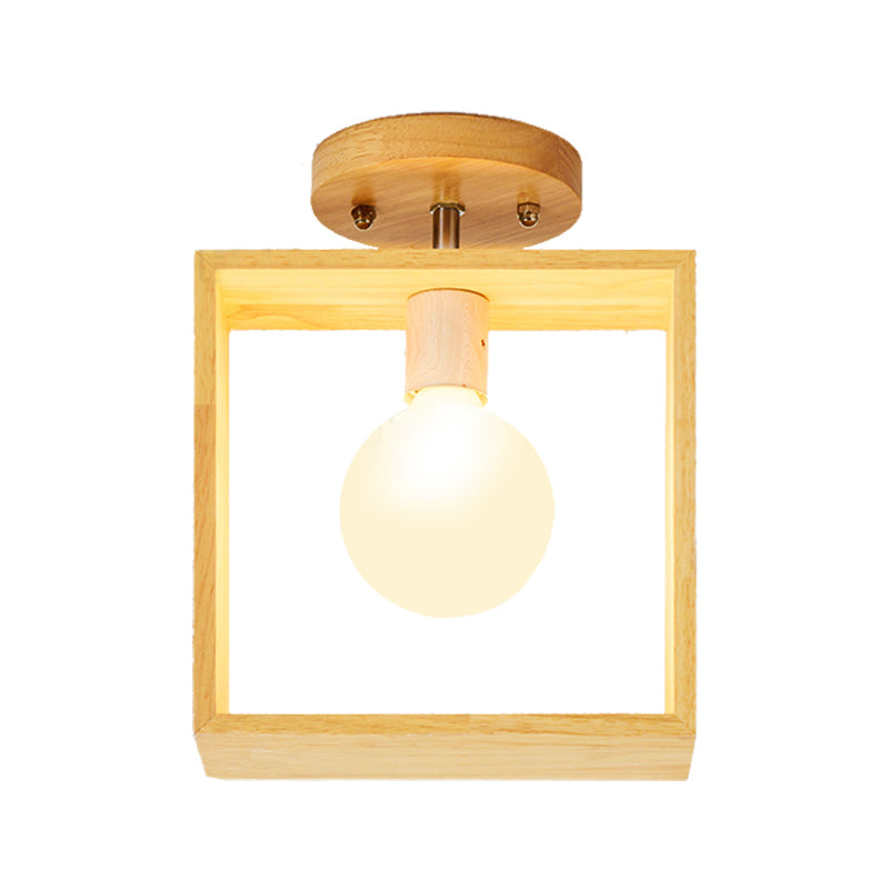 Modern Wood Semi Flush Mount Light - Triangle/Square/Pentagon Shape With White Glass 1 Head Ceiling