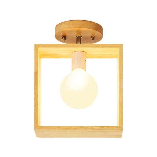 Modern Wood Semi Flush Mount Light - Triangle/Square/Pentagon Shape With White Glass 1 Head Ceiling