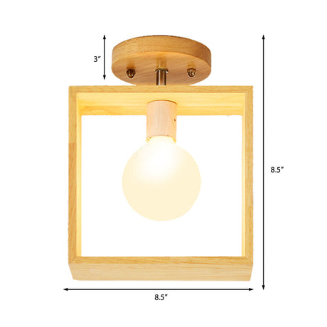 Modern Wood Semi Flush Mount Light - Triangle/Square/Pentagon Shape With White Glass 1 Head Ceiling