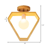 Modern Wood Semi Flush Mount Light - Triangle/Square/Pentagon Shape With White Glass 1 Head Ceiling