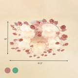 Traditional Floral Glass Ceiling Fixture With Flush Mount For Living Room 3/5 Bulbs In Pink/Green