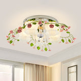 Bloom Crystal Flush Mount Ceiling Light With 5 Bulbs And White Glass Shade For Living Room
