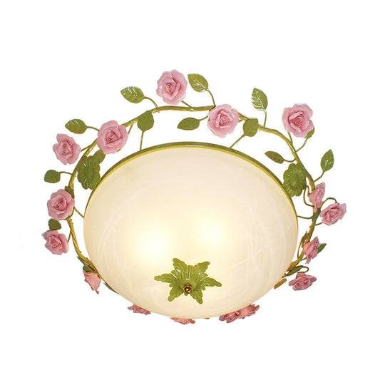 Green 3 - Light Flush Mount Bowl Ceiling Light For Living Room - Country Style (19’/23’ Width)