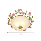 Green 3 - Light Flush Mount Bowl Ceiling Light For Living Room - Country Style (19’/23’ Width)