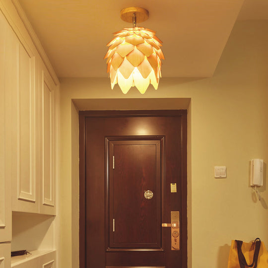 Modern Wooden Square/Trumpet/Pineapple Semi-Flush Ceiling Light - 1 Indoor Mount