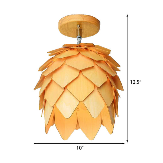 Modern Wooden Square/Trumpet/Pineapple Semi - Flush Ceiling Light - 1 Indoor Mount