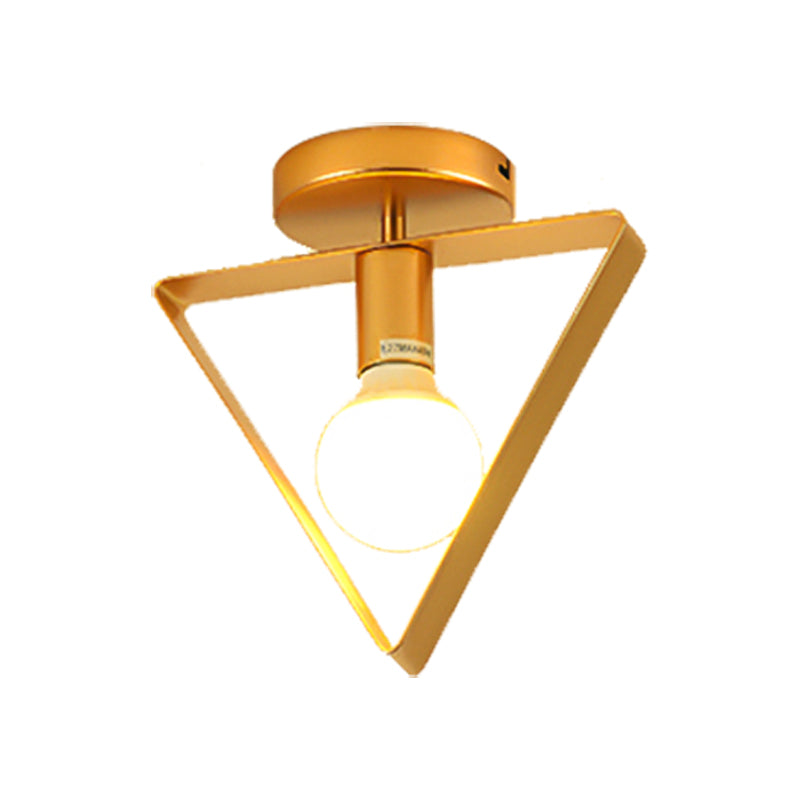 Nordic Metal Semi-Flush Mount Ceiling Light In Gold - Triangular/Square/Round Shade 1-Light Fixture