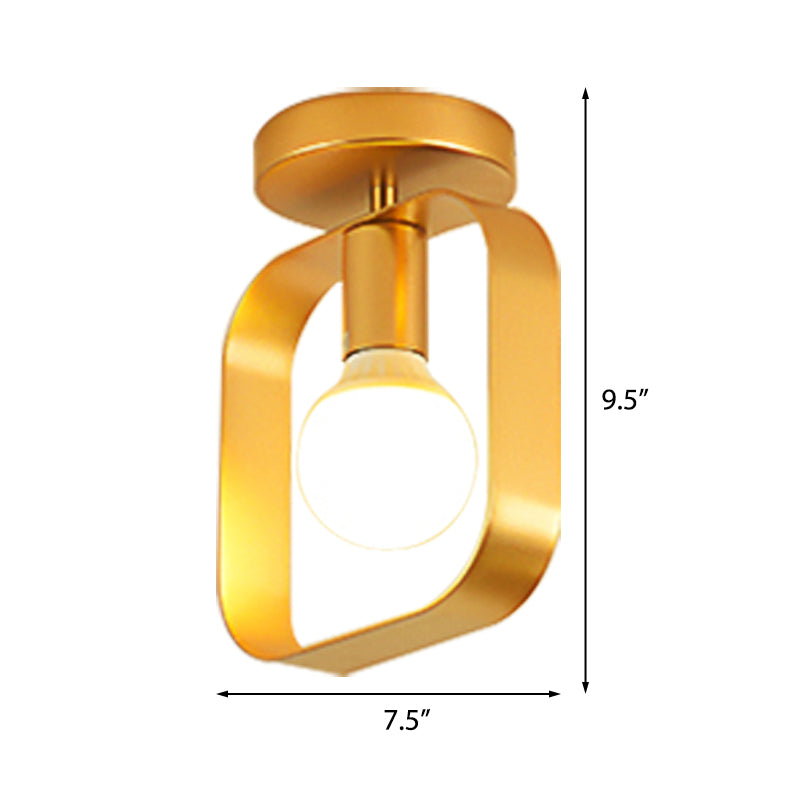 Nordic Metal Semi-Flush Mount Ceiling Light In Gold - Triangular/Square/Round Shade 1-Light Fixture